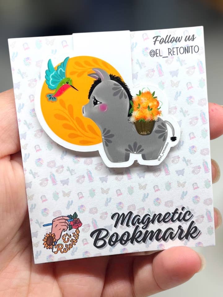 Colibrí y burrito magnetic bookmark for wholesale by El Retoñito