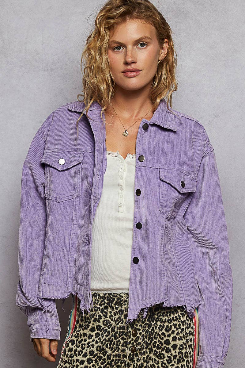 Pol Clothing - Wholesale Jacket - Women's - Pocket Front Button Down Corduroy Trucker Jacket SALE21