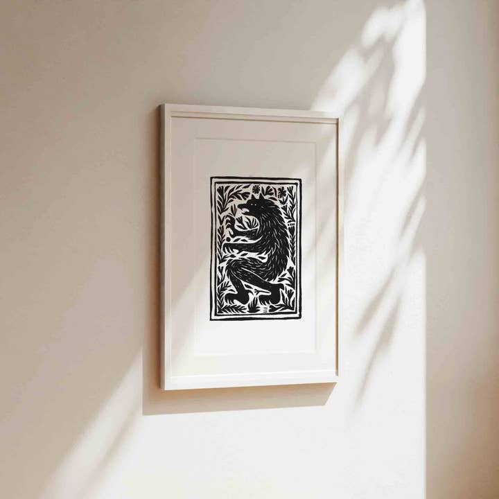 Katia Hinic Studio - Wholesale Art Print - 'Wolf' lino print1