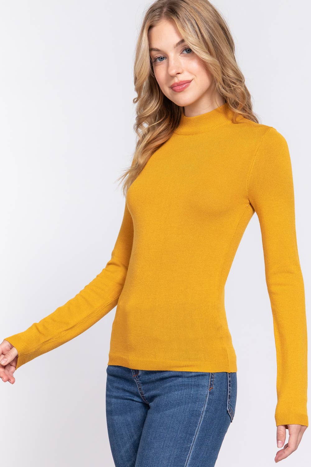 Active Basic | Active USA - Venta al por mayor Jersey de punto - Mujer - Suéter básico de manga larga con cuello simulado2