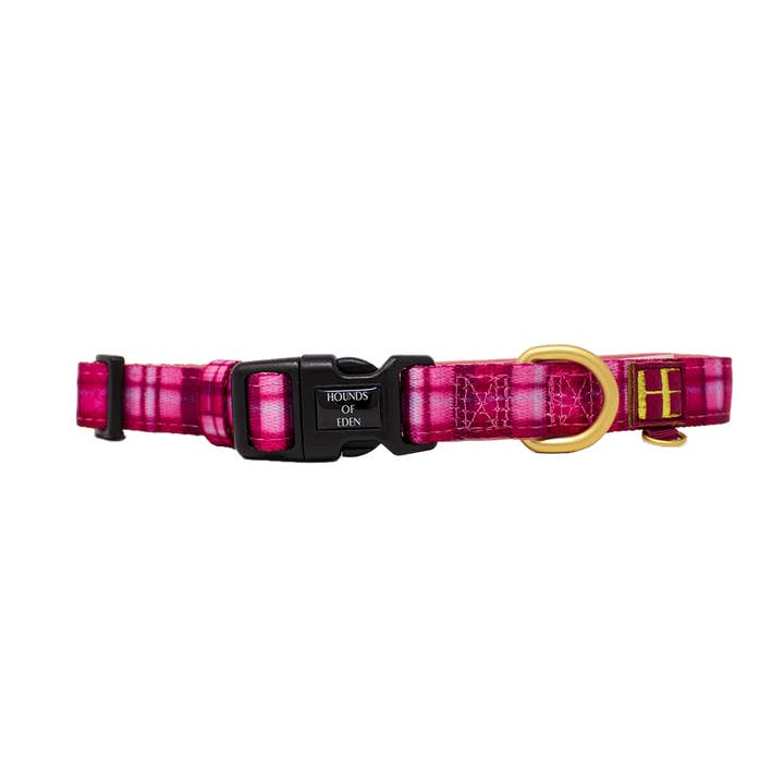 Rose Berry Plaid Dog Collar + Tag Holder for wholesale by Hounds of Eden