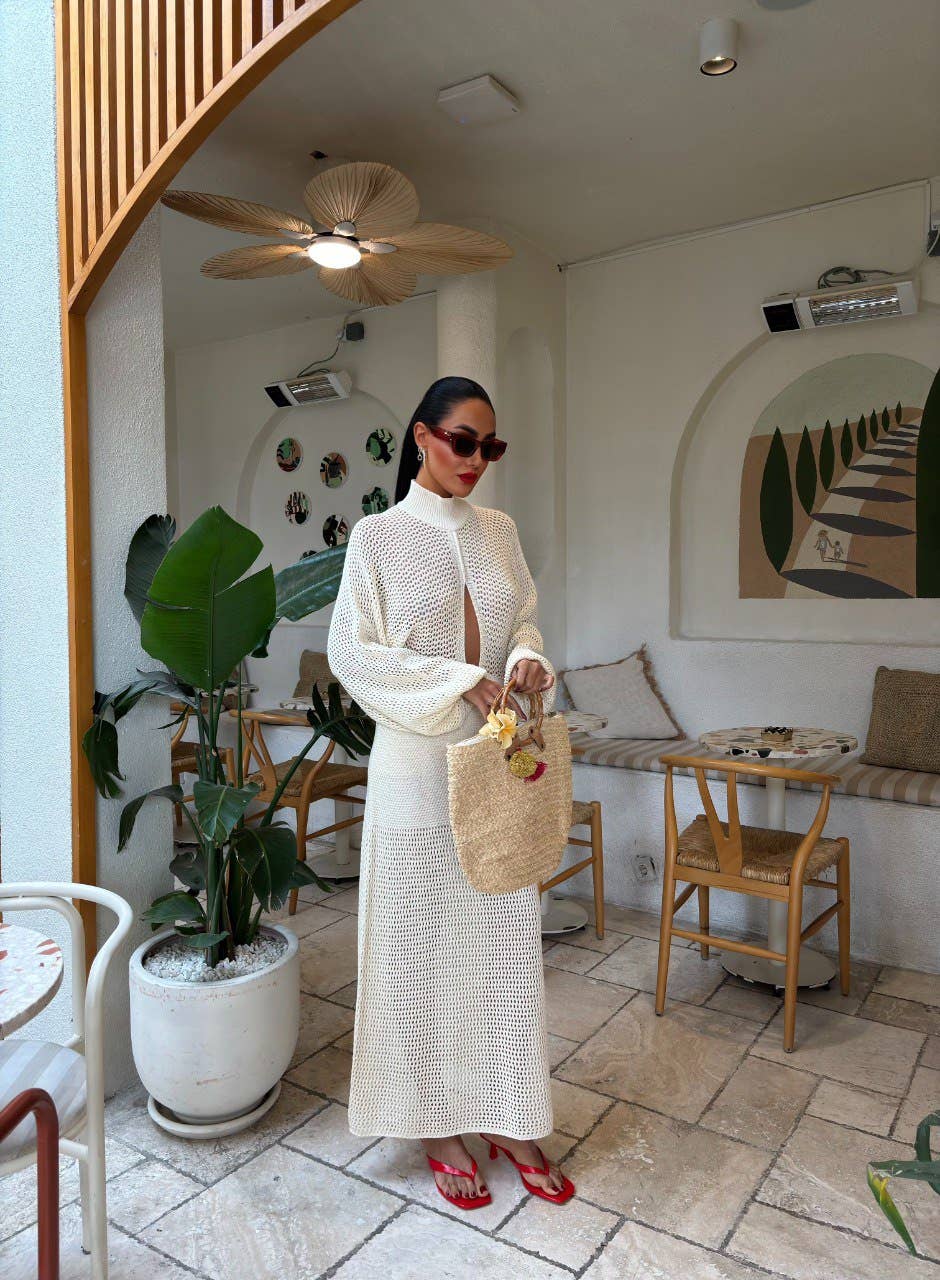 Design company-Fatma Balkir - Vendita all'ingrosso Vestito - Donna - Abito Lungo in Maglia con Scollo a V Profondo e Colletto Strutturato-boho2