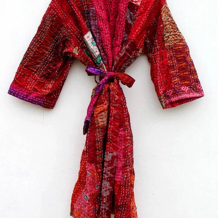GYPSY STUDIO - Wholesale Kimono - Women's - Long Kimono for Men Women Patchwork Multicolored Silk Kantha