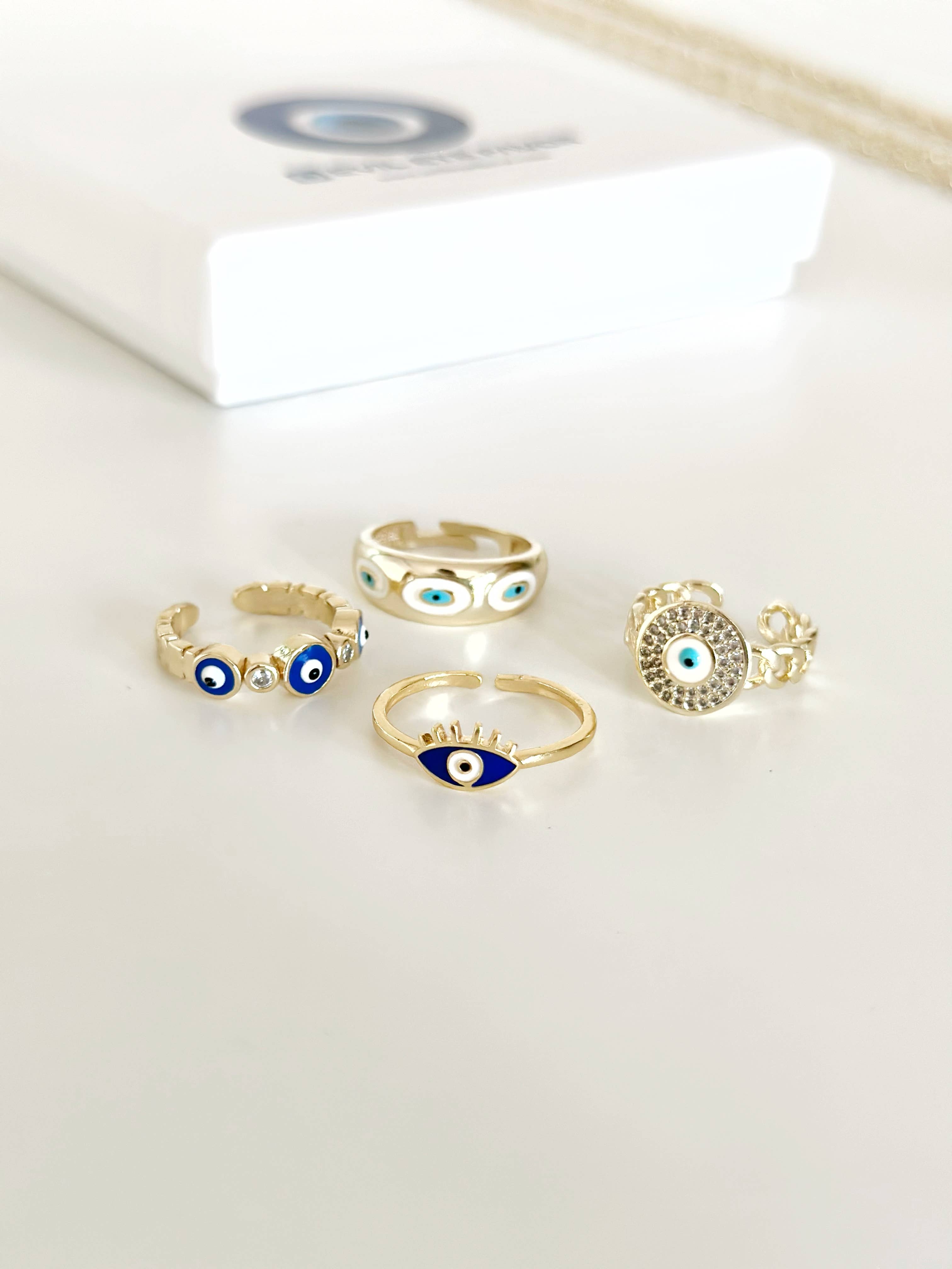Evileyefavor - Wholesale Band/Stacked Ring - Gold Evil Eye Ring, Adjustable Stackable Ring, Blue Evil Eye2
