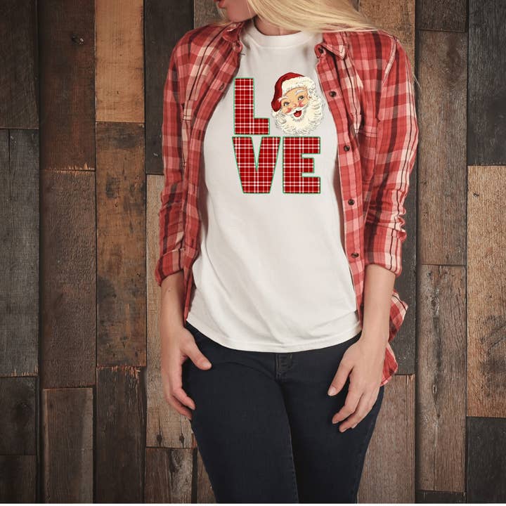 Love Santa Plaid Tee for wholesale by Playeras