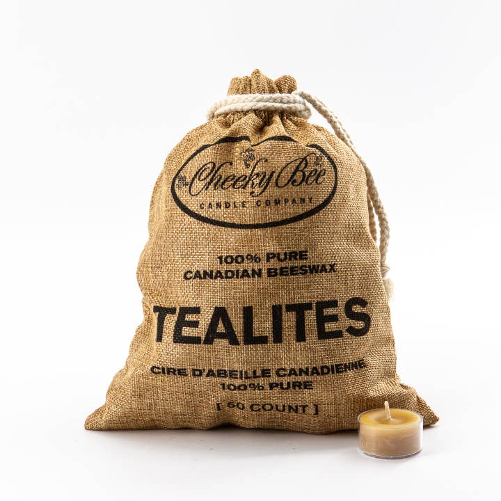 50-Count Jute Bag Tealites – Gold for wholesale by Cheeky Bee Candle Company Inc.