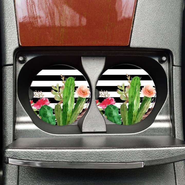 Mugsby - Vente Sous-verre pour voiture – femme - Cactus Stripes Sous-verres de voiture