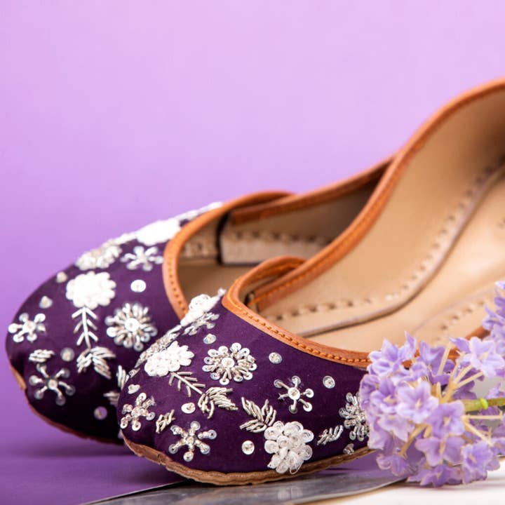 Floral Violeta Custom Embellished Purple Bridal Flat Shoes for wholesale by Qhareed