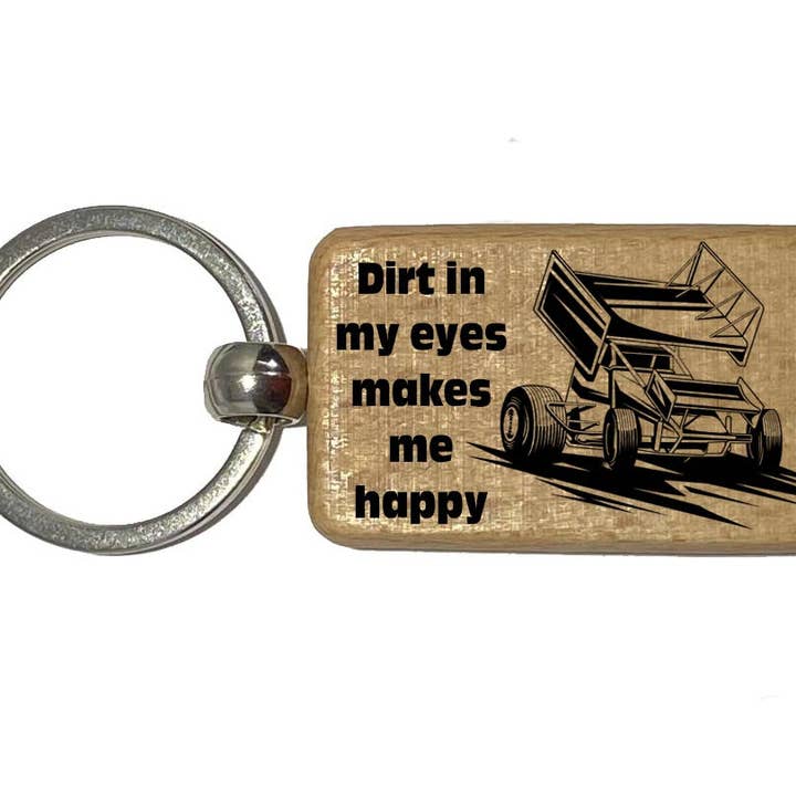 DK LaserWorx - Wholesale Keychain - Unisex - Wood Laser Engraved Keyring Featuring a Sprint Car Dirt Track Design