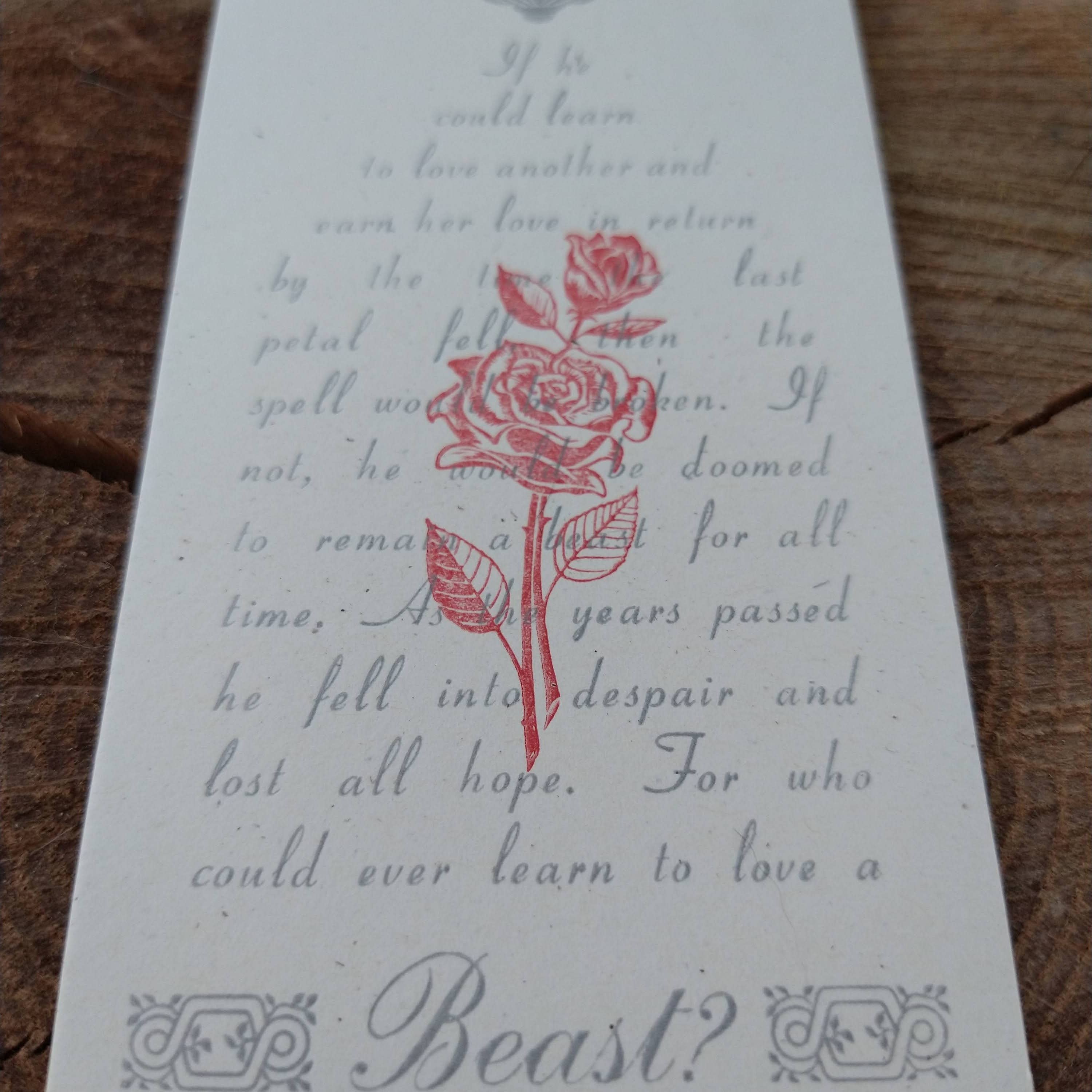 Tussie Mussie Press - Venta al por mayor Marcapáginas - Marcapáginas Letterpress Rosa Encantada de La Bella y la Bestia4