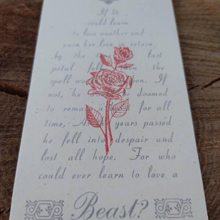 Tussie Mussie Press - Venta al por mayor Marcapáginas - Marcapáginas Letterpress Rosa Encantada de La Bella y la Bestia4