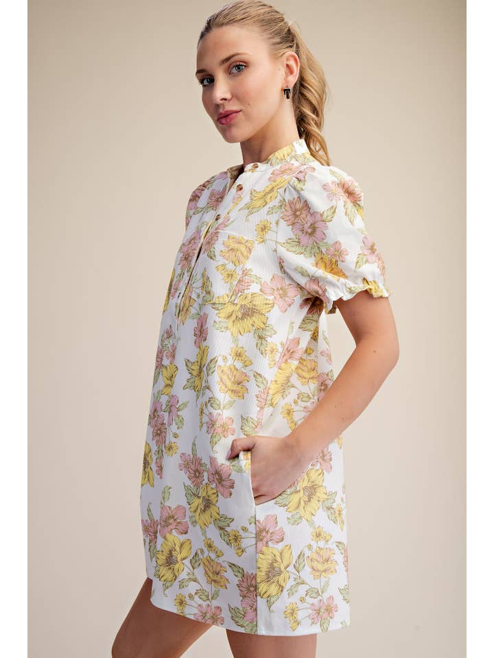 Glam - Wholesale Dress - Women's - Puff-Sleeve Floral Mini Dress2