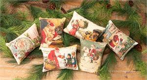 Audrey's Home & Gift - Wholesale Ornament - Mini Pillow Ornaments - Vintage Santa Postcards (Pk/06 Ast)1