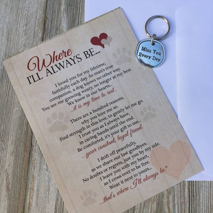 The Grandparent Gift Co. Inc. - Wholesale Pet Urn/Keepsake Box - Where I'll Always Be - Pet Memorial USA Pewter Keychain 6080