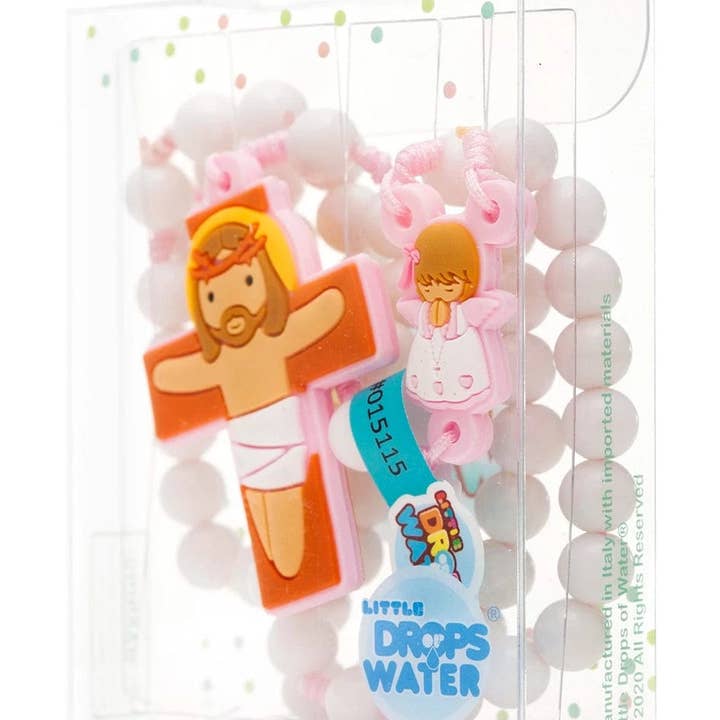 Little Drops of Water® – Großhandel Gebetskette für den Hals – Schutzengel Katholischer Rosenkranz Mädchen | Rosa Gebetsperlen | Kleine Wassertropfen2