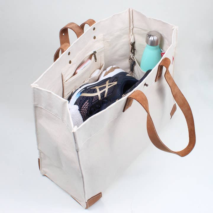 ShoreBags - Wholesale Tote Bag - Women's - Carmel Heavy Canvas Tote Bag with Leather Trim