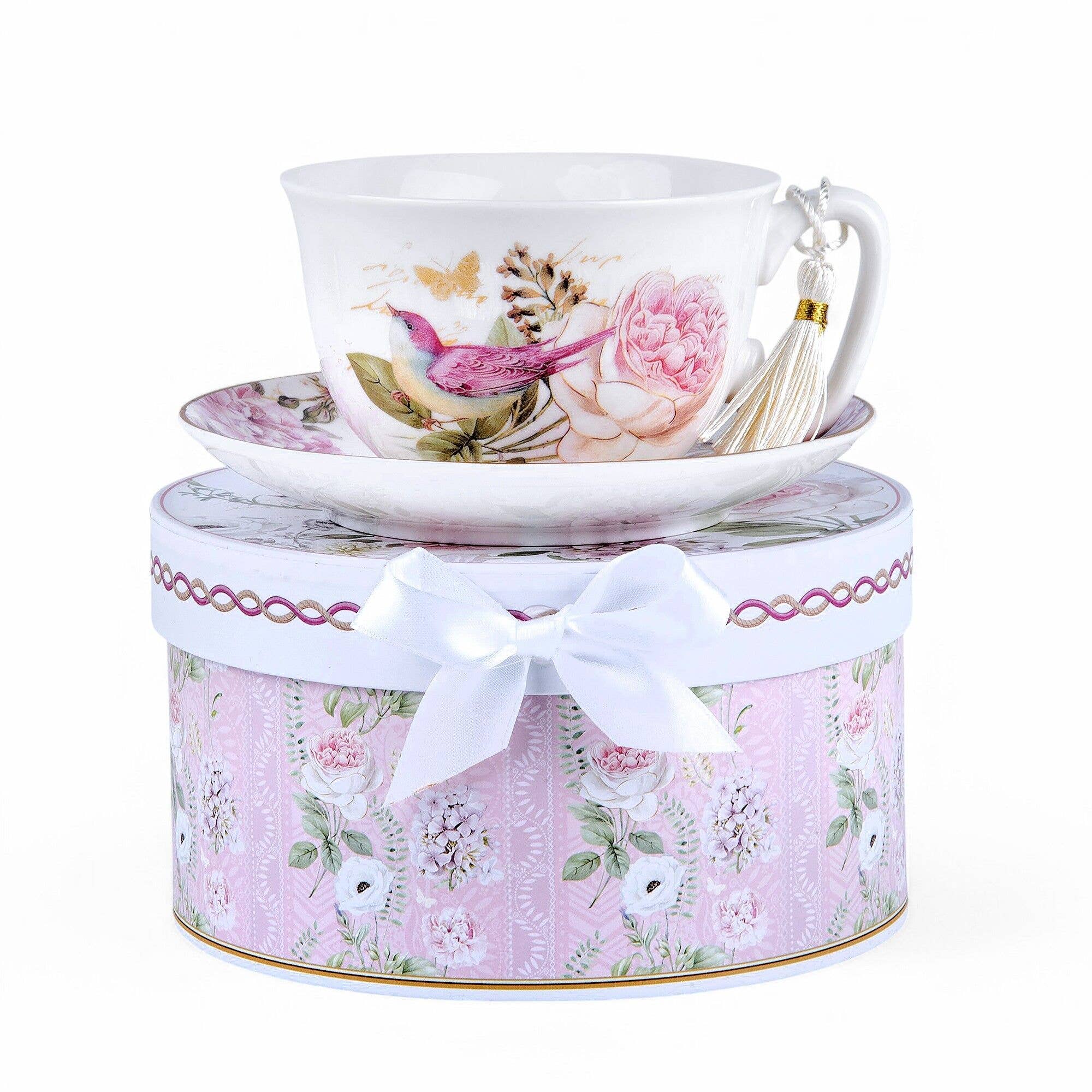 STP - Wholesale Tea Set - Vintage Style Birds Porcelain Cup and Saucer Set in Gift Box