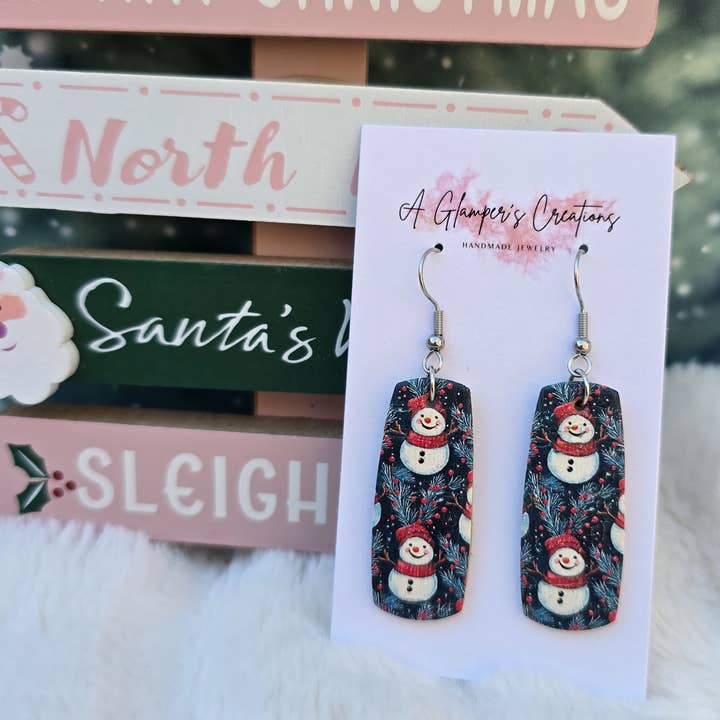 A Glamper's Creations LLC - Wholesale Dangle Earrings - Christmas Snowman Mini Bar Leather Earrings1