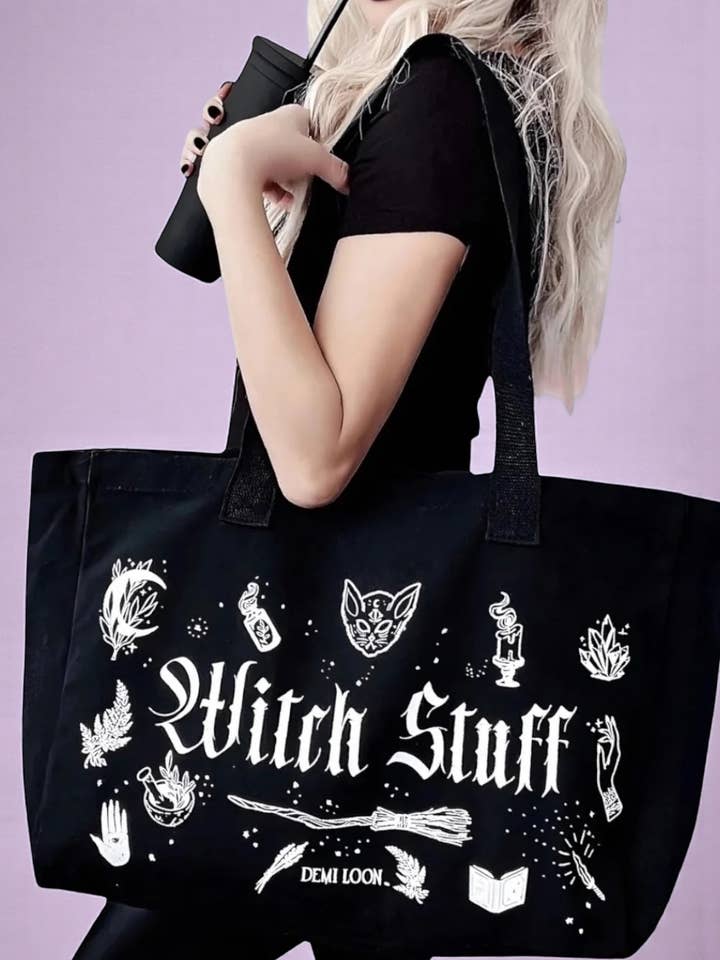 Witch Stuff Oversized Heavy Canvas Tote Bag for wholesale by Demi Loon