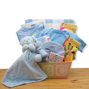 Panier cadeau New Baby Easy As ABC - Bleu pour la vente par Gift Basket Drop Shipping