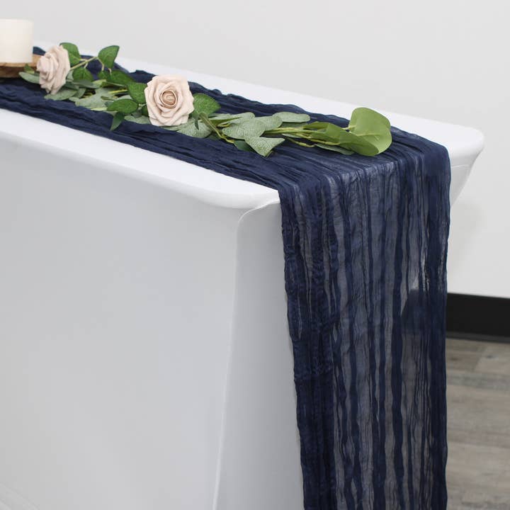 YOUR CHAIR COVERS - Wholesale Table Runner - 35 in X 10 ft Gauze Cheesecloth Table Runner Navy Blue