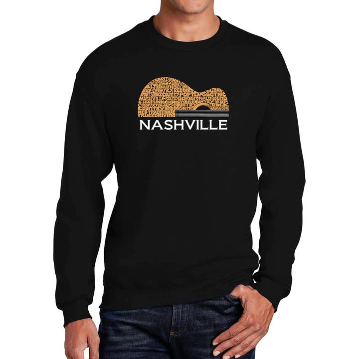 Nashville Guitar - Word Art sweatshirt met ronde hals voor heren voor wholesale door LA Pop Art