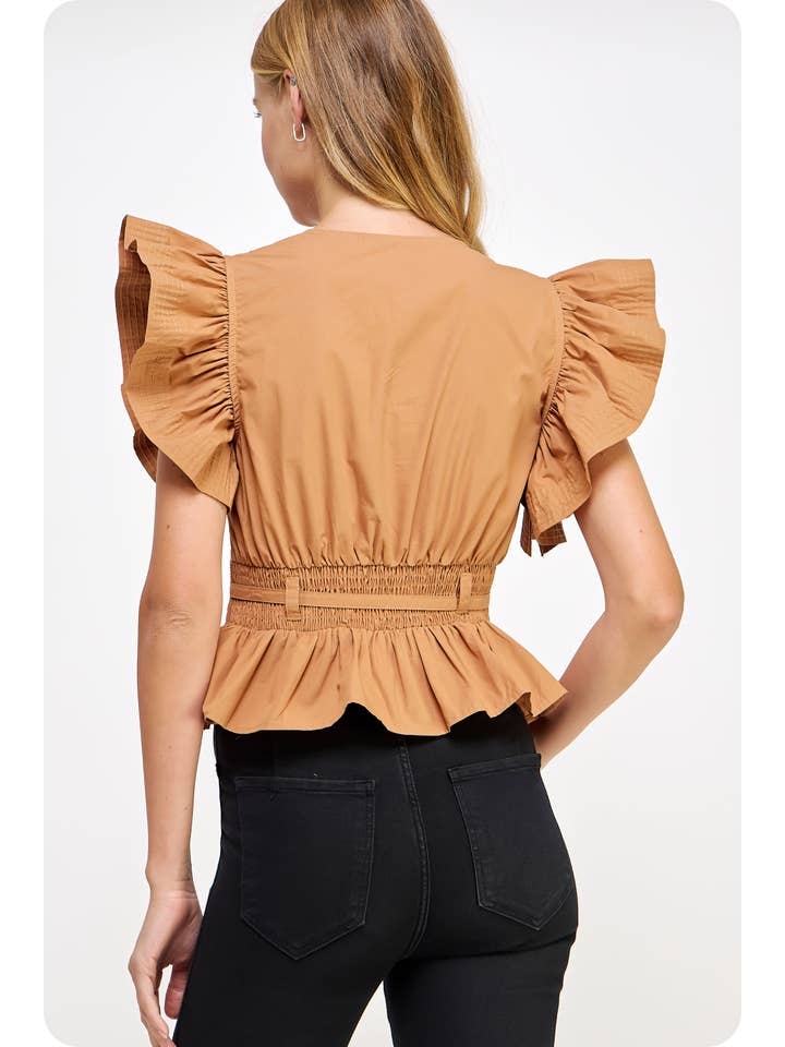 Strut & Bolt - Wholesale Blouse - Women's - Flutter Sleeve Peplum Poplin Top20
