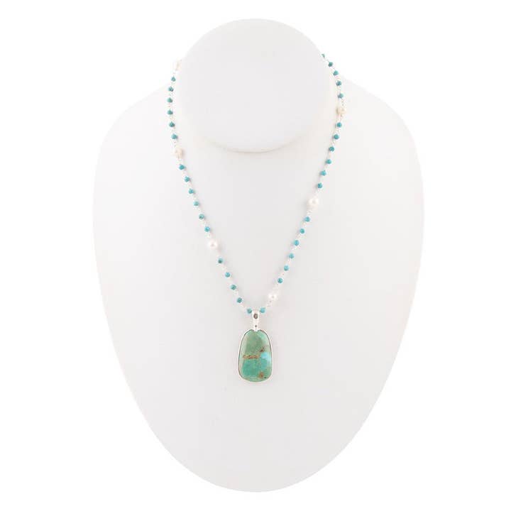 Colar com pendente Madeleine Azul Turquesa e Prata de 1ª Lei por atacado de Barse Jewelry