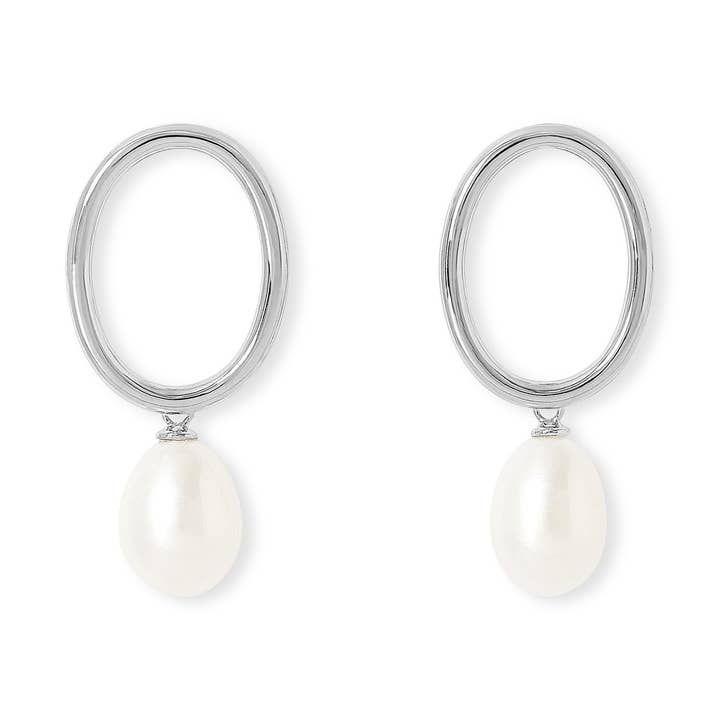 Pendientes de botón circulares de plata con perlas de agua dulce cultivadas en forma de gota para venta al por mayor de Pearls of the Orient