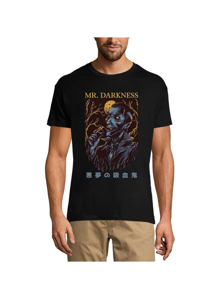 Black ULTRABASIC Men's Novelty T-Shirt Mr. Darkness - Scary Short Sleeve Tee Shirt for wholesale on Faire