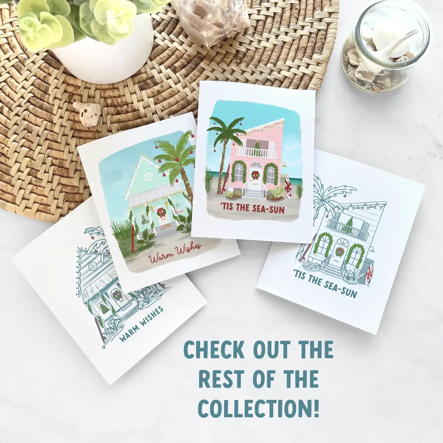 25 Sweetpeas - Wholesale Christmas Card - Warm Wishes Coastal Christmas Card Set - Box Set of 64