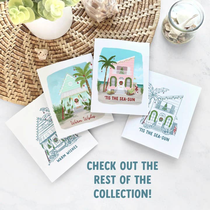 25 Sweetpeas - Wholesale Christmas Card - Warm Wishes Coastal Christmas Card Set - Box Set of 64
