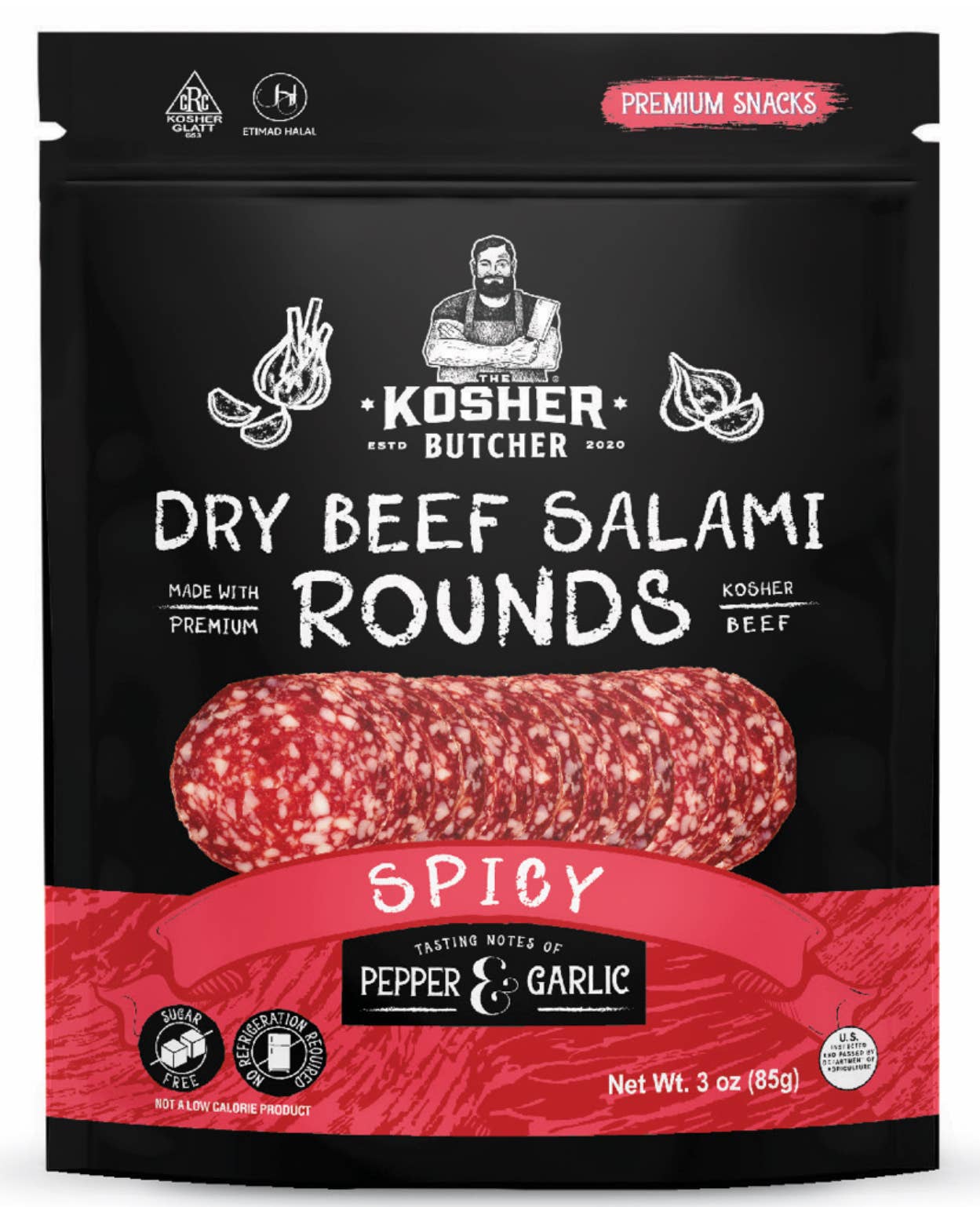 The Kosher Butcher - Wholesale Salami - Dry Beef Salami Rounds 3 oz - Spicy