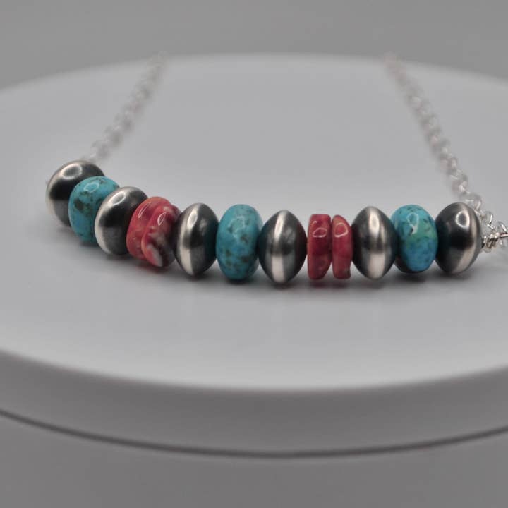 Collier à barre en perles Navajo, coquille d'huître épineuse et turquoise pour la vente par Ella Elisabeth Designs
