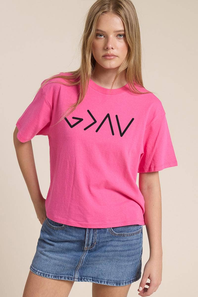 Zutter - Wholesale Screen Printed T-Shirt - Women's - God Is Greater Than Graphic Premium Cotton Faux Crop Tee1