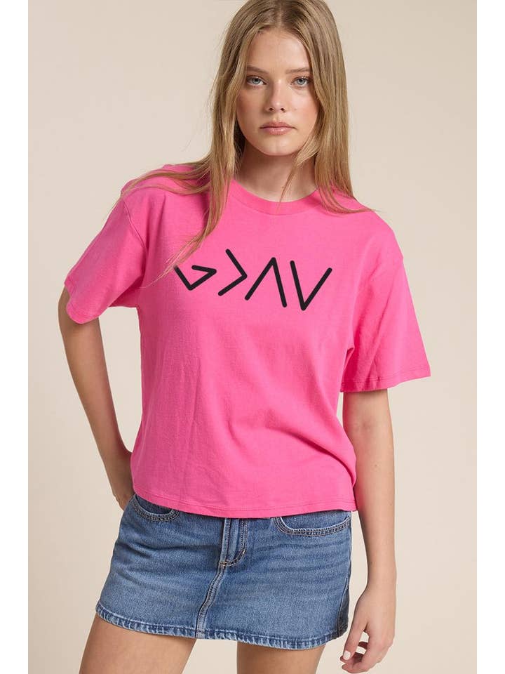 Zutter - Wholesale Screen Printed T-Shirt - Women's - God Is Greater Than Graphic Premium Cotton Faux Crop Tee1