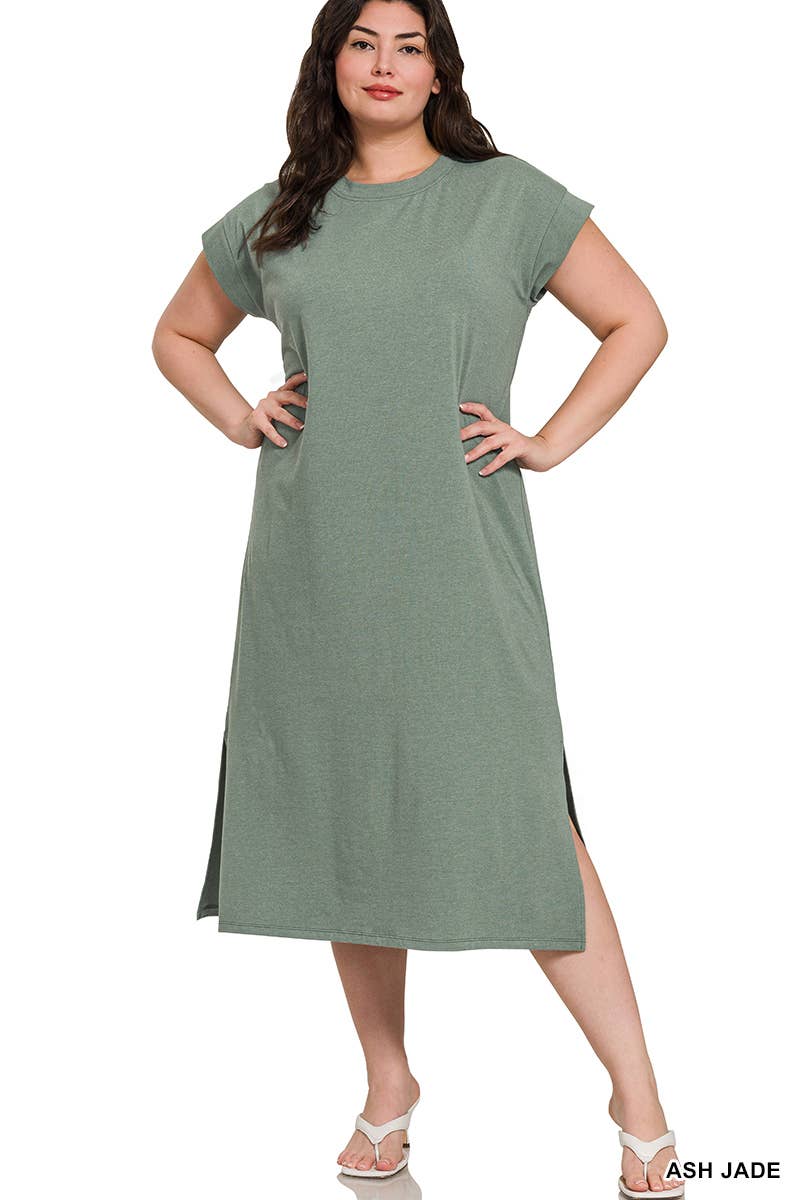 Vanilla Monkey - Wholesale Dress - Women's - Plus Round Neck Short Sleeve Midi Dress0