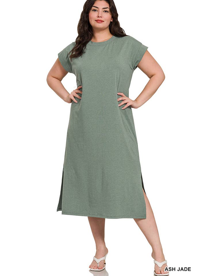 Vanilla Monkey - Wholesale Dress - Women's - Plus Round Neck Short Sleeve Midi Dress