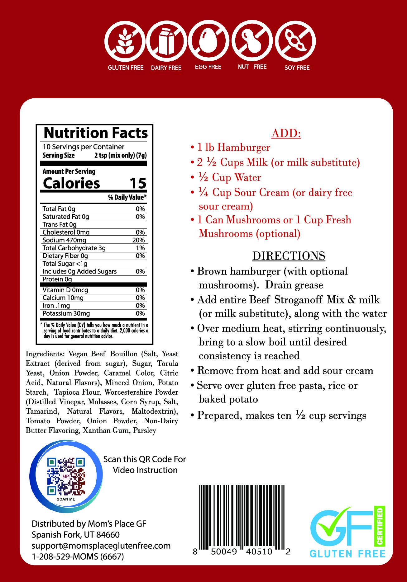 Mom's Place Gluten Free - Vente Mélanges d'épices séchées - Mélange Stroganoff au bœuf sans gluten3