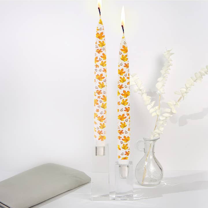 Flatyz Candles - Wholesale Tapered Candle/Candlestick - Taper Candles - Fall Leaves - Set of 21
