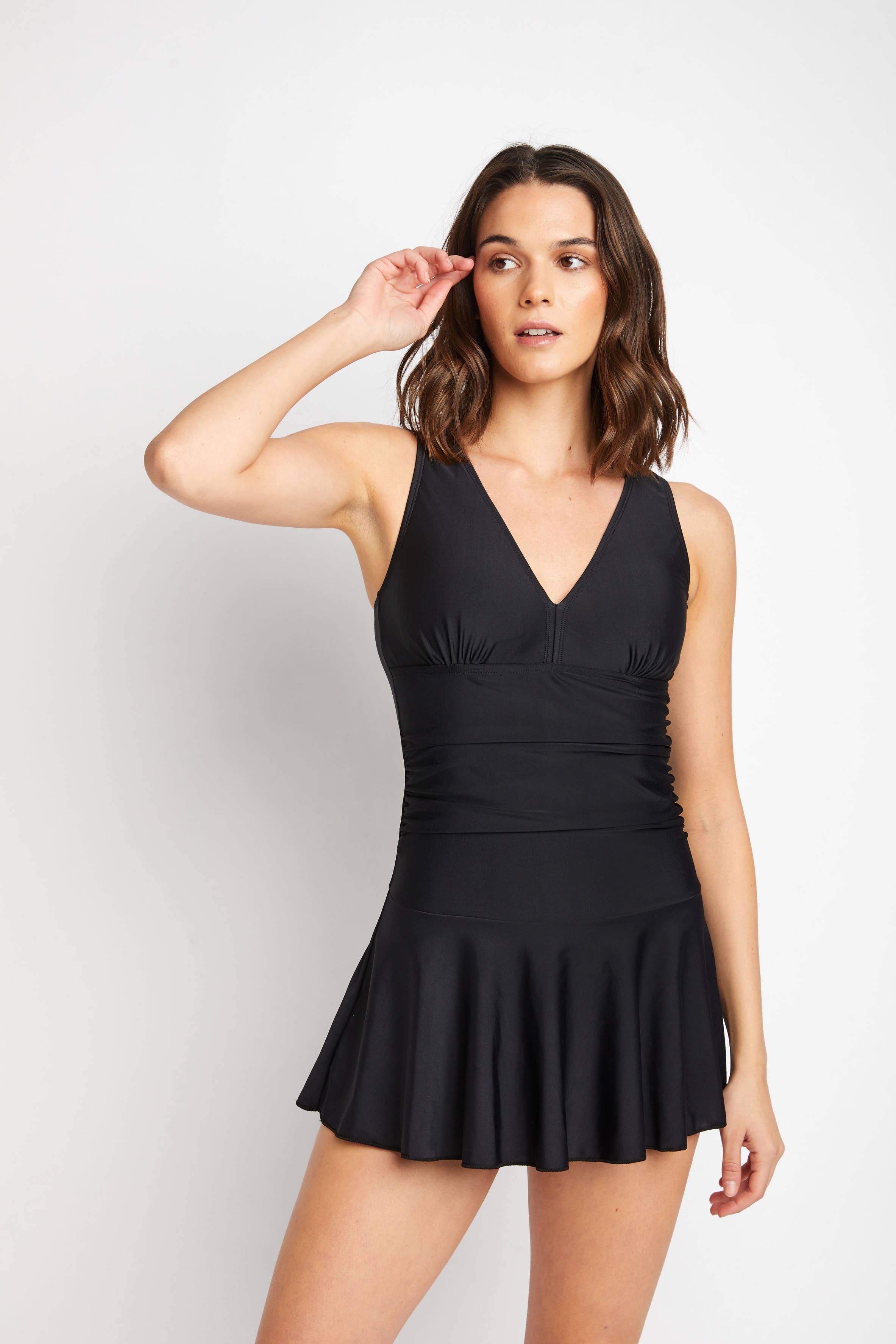 MARINA WEST SWIM - Wholesale One Piece Swimsuit - Women's - Plus Size 1Pc with Boy Shorts under Skirt-PF837_Solid Black1