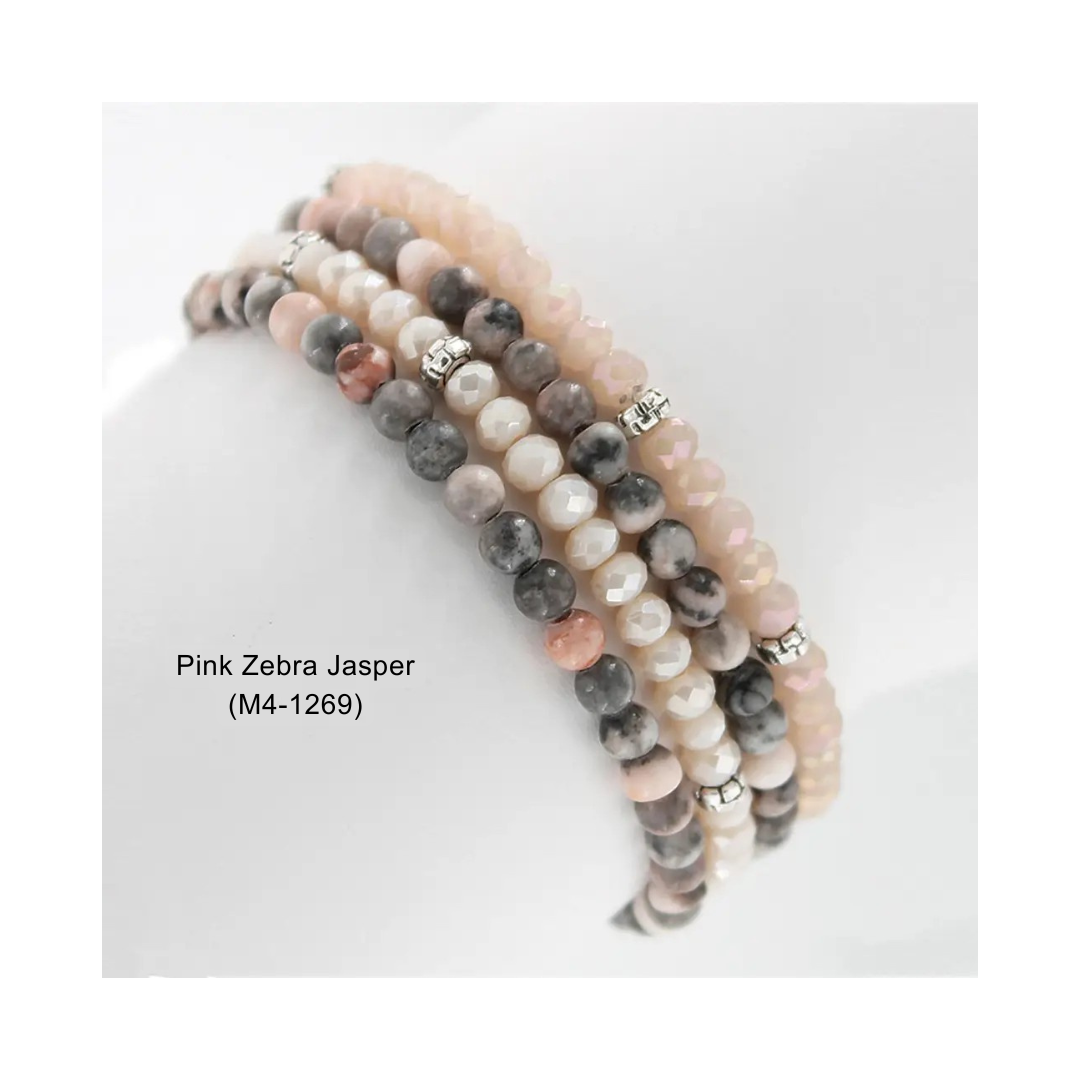 My Fun Colors - Wholesale Beaded Bracelet - Gemstone + Crystal Bead Stretch Bracelets, Set414