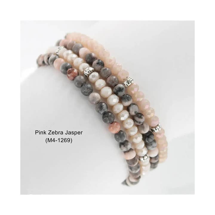 My Fun Colors - Wholesale Beaded Bracelet - Gemstone + Crystal Bead Stretch Bracelets, Set414