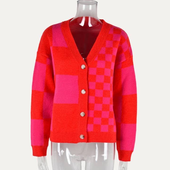 The Moment Collection - Wholesale Cardigan - Women's - Trendy Geometrical Pattern Button-Up Cardigan Sweater