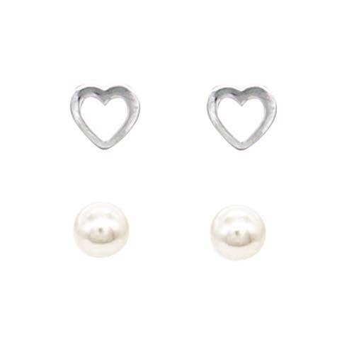 OPEN HEART/PEARL SET OF 2 ER SILVER/CREAM for wholesale by Fabienne
