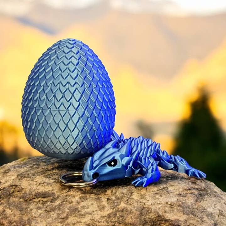 Blå 3D artikuleret drage med ægdrageægfigur for engroshandel hos BoisMagique