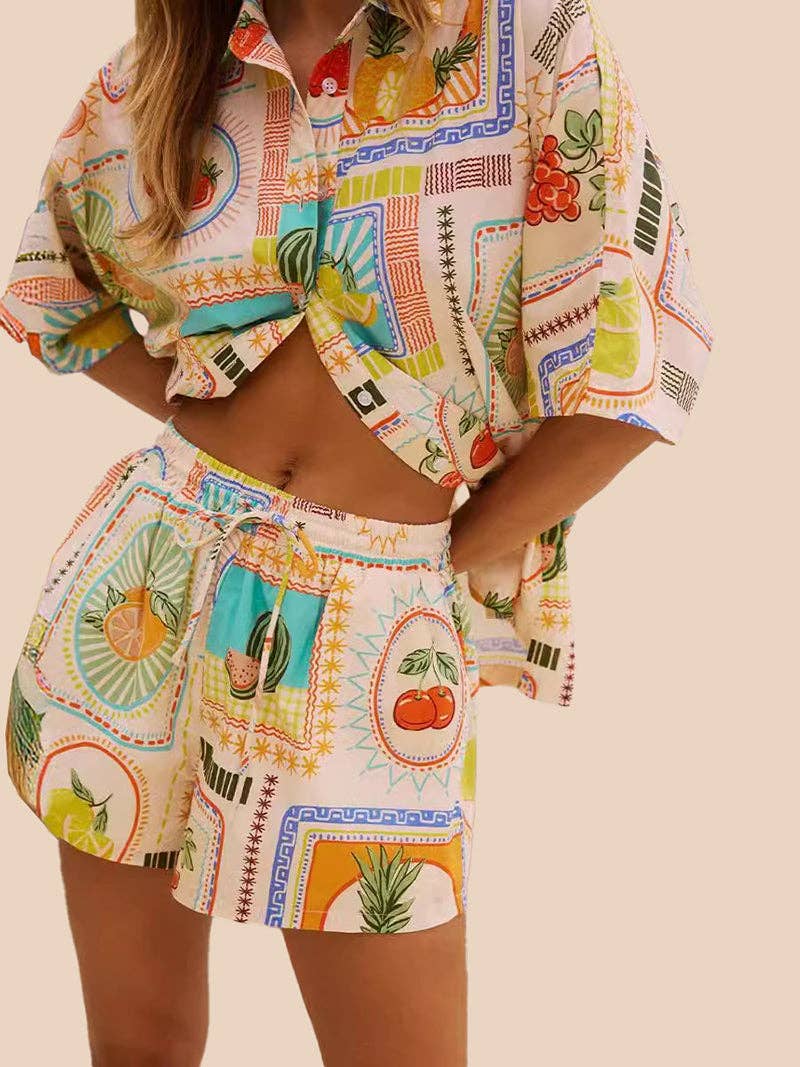 MULTI Fruit Print Shirt and Shorts Set for wholesale on Faire3