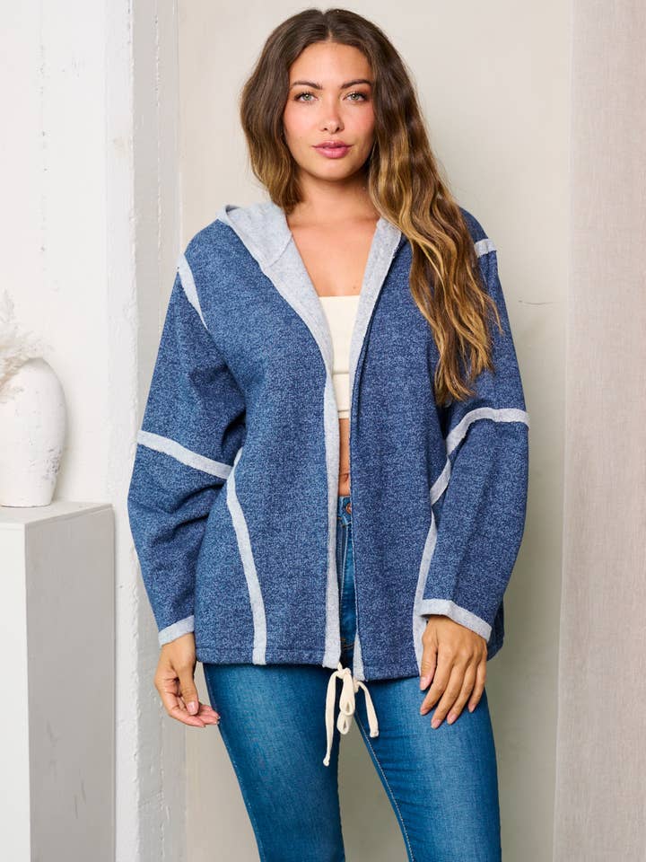 WOMEN'S LONG SLEEVE HOODED OPEN FRONT CARDIGAN-DZ23A232 for wholesale by wholesale fashion trends