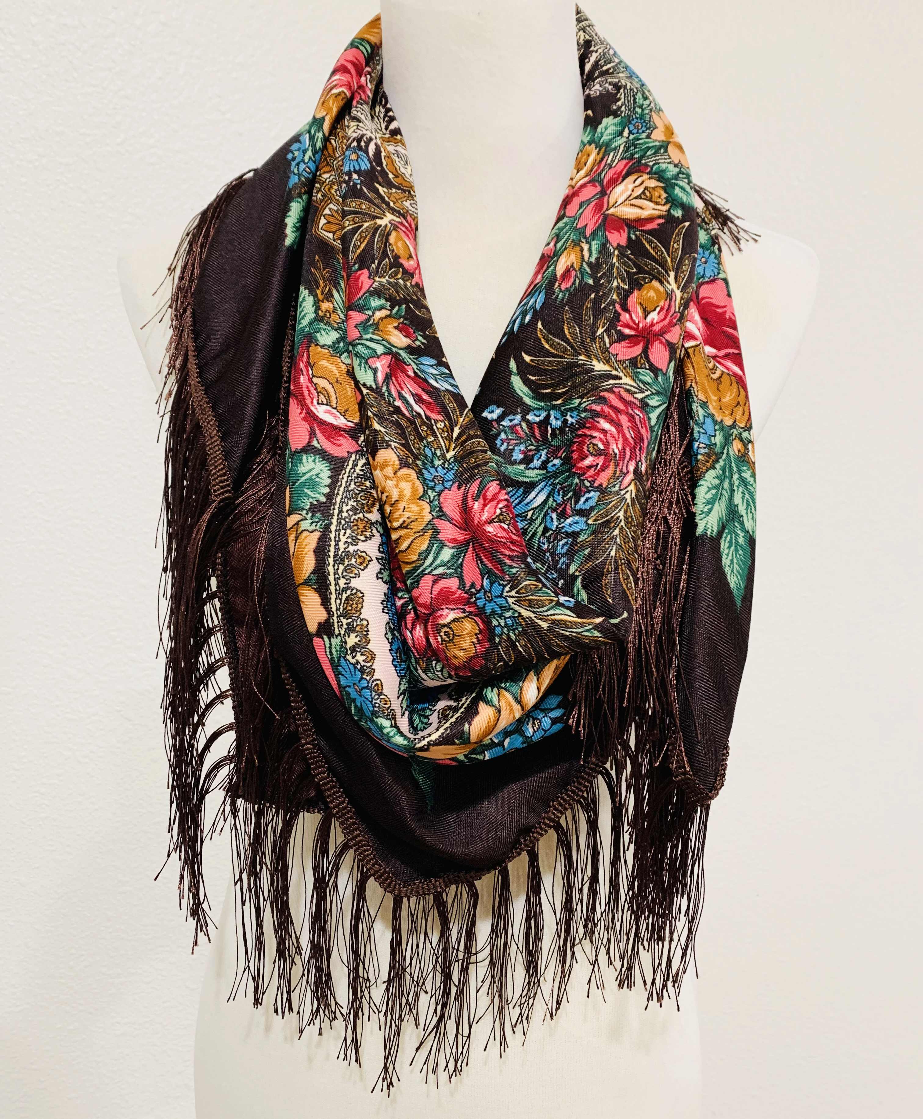 JC Sunny Fashion - Wholesale Scarf - Women's - JC023321 Western Vibe Long Fringe Floral Square Scarf/Shawl5