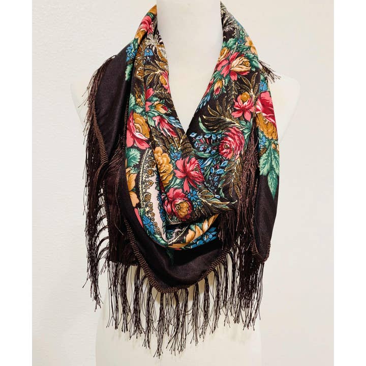 JC Sunny Fashion - Wholesale Scarf - Women's - JC023321 Western Vibe Long Fringe Floral Square Scarf/Shawl5